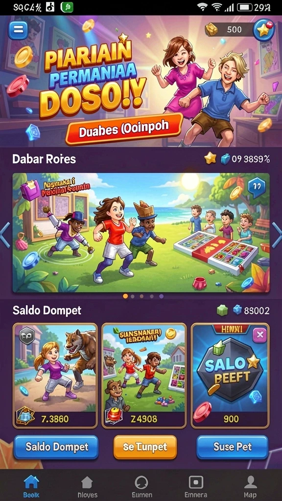 Screenshot menunjukkan mode permainan yang beragam dan penuh warna.
